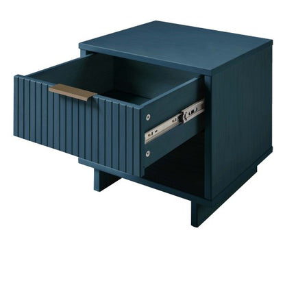 Midnight Blue Ribbed Solid Wood Nightstand