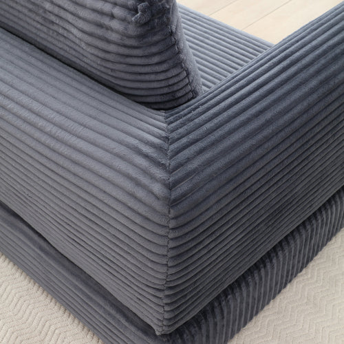Grey Corduroy Boneless Folding Convertible Sofa-Bed Futon with 2 Pillows, No-Assembly Modular Pull-Out Sleeper Couch