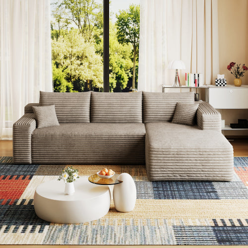 95 inch  Camel Plush Corduroy U-Shape Cloud Modular Sectional Sofa, No Assembly