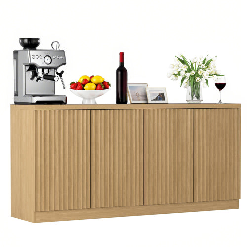 Buffet Cabinet with Storage, 62.60 inch Sideboard Cabinet with 4 Doors & Shelves, Wooden Kitchen Coffee Bar Credenza Storage for Living Room, Hallway Natural