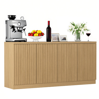 Buffet Cabinet with Storage, 62.60 inch Sideboard Cabinet with 4 Doors & Shelves, Wooden Kitchen Coffee Bar Credenza Storage for Living Room, Hallway Natural