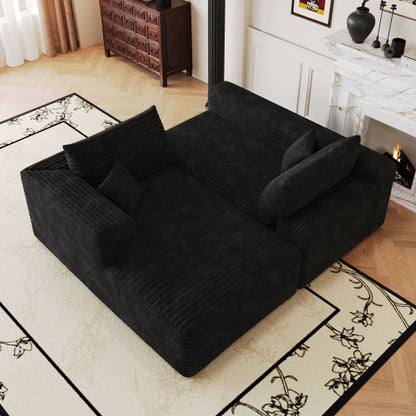 103 inch  Black Plush Corduroy L-Shape Cloud Modular Sofa, No Assembly