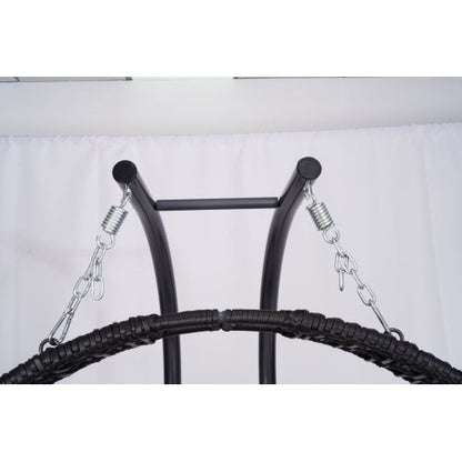 Double Hanging Egg Chair with Stand for Outdoor, Oversized 2 Person Wicker Rattan Swing Chair w/Convertible Armrest for Reclining Seat, All-Weather Cushion and Heavy Duty Frame, 700Lbs Cap. yellow