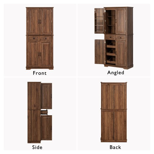71inch  Farmhouse Kitchen Pantry Cabinet with Pull-Out Shelves Brown