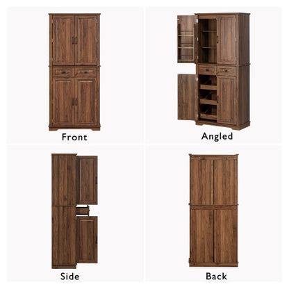 71inch  Farmhouse Kitchen Pantry Cabinet with Pull-Out Shelves Brown