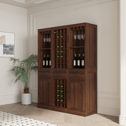 brown walnut color modular 24 wine bar cabinet Buffet Cabinet