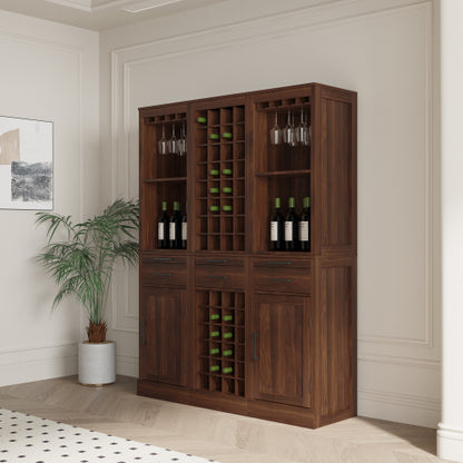 brown walnut color modular 24 wine bar cabinet Buffet Cabinet