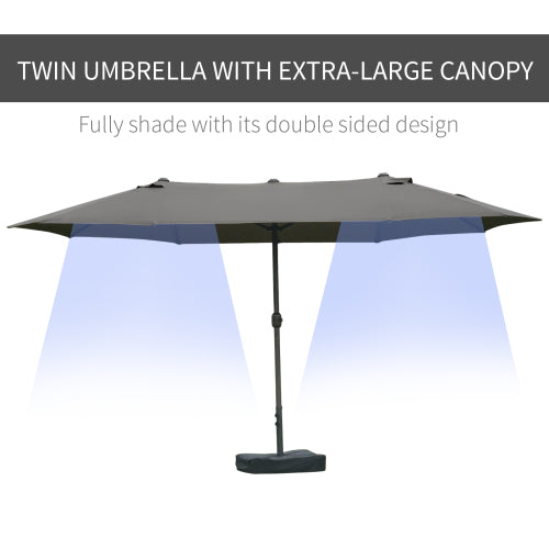 Patio Umbrella 15' Steel Rectangular Outdoor Double Sided Market with base, Sun Protection & Easy Crank for Deck Pool Patio, Dark Gray