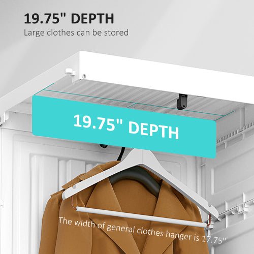 Portable Wardrobe Closet, Folding Bedroom Armoire, Clothes Storage Organizer with 8 Cube Compartments, Hanging Rod, Magnet Doors, White