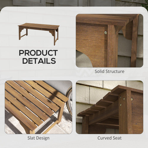 Wooden Garden Bench, Outdoor Park Bench with Slatted Seat, Backless Front Porch Bench with Curved Seat for Conservatory, Garden, Poolside, Deck, Teak