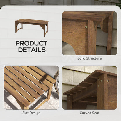 Wooden Garden Bench, Outdoor Park Bench with Slatted Seat, Backless Front Porch Bench with Curved Seat for Conservatory, Garden, Poolside, Deck, Teak