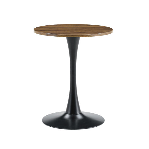 23.6 Inch Walnut Round Dining Table Set with 2 Brown Suede Leather Chairs, Space-Saving 2-Piece Casual Coffee Table Set