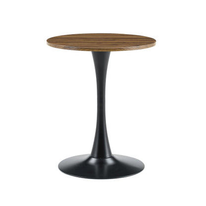23.6 Inch Walnut Round Dining Table Set with 2 Brown Suede Leather Chairs, Space-Saving 2-Piece Casual Coffee Table Set