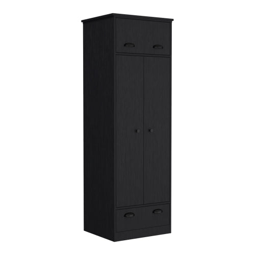 Armoire with 1 Drawer and 1 Hinged Drawer with Handles Black
