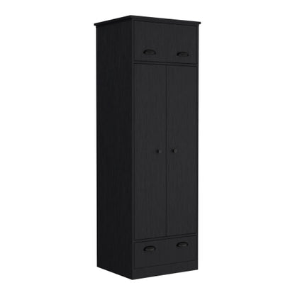 Armoire with 1 Drawer and 1 Hinged Drawer with Handles Black