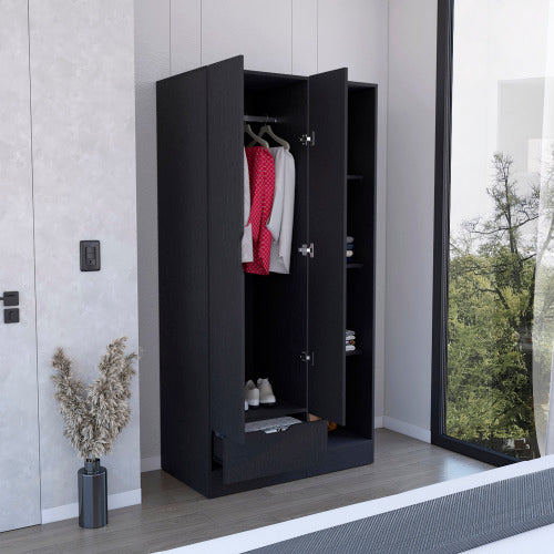 Armoire with 4-Tier Storage Shelves and 1 Drawer Black