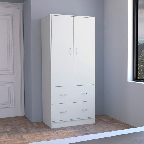 2-Doors 2-Drawers Armoire White