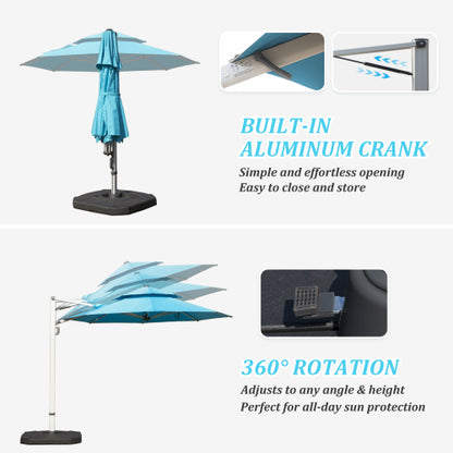 Round Cantilever Umbrella with Center Pole, Lake Blue (Base Not Included)