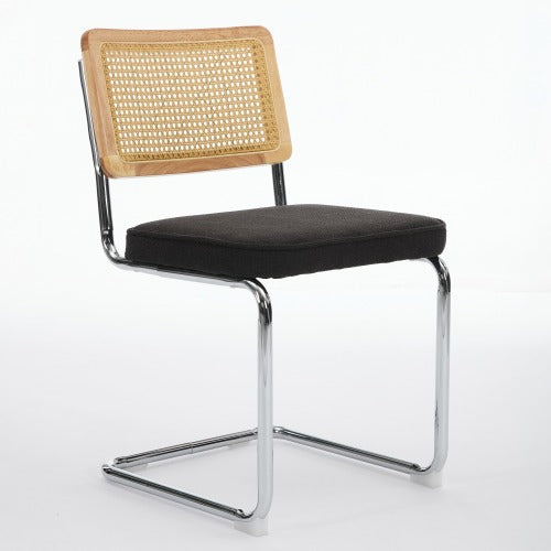 Set of 2 Black Cane Back Cantilever Dining Chairs, Velvet Upholstered Chrome Double Steel Pipe Base 360 LBS Capacity