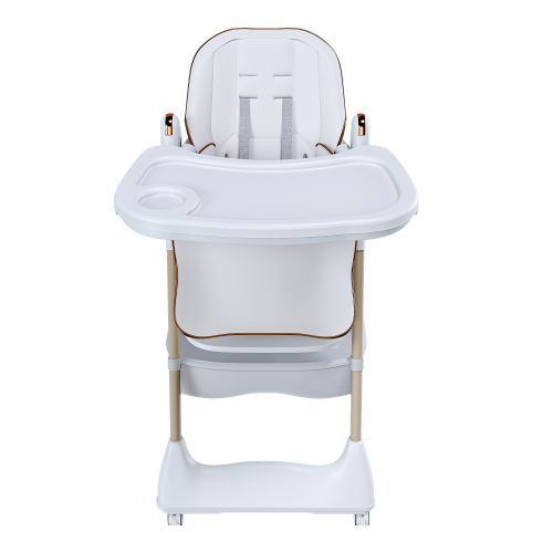 White Foldable Baby High  Dining  Chair for 0-6 Years, 5 Height Adjustable, Safety Belt, Lockable Silent Wheels