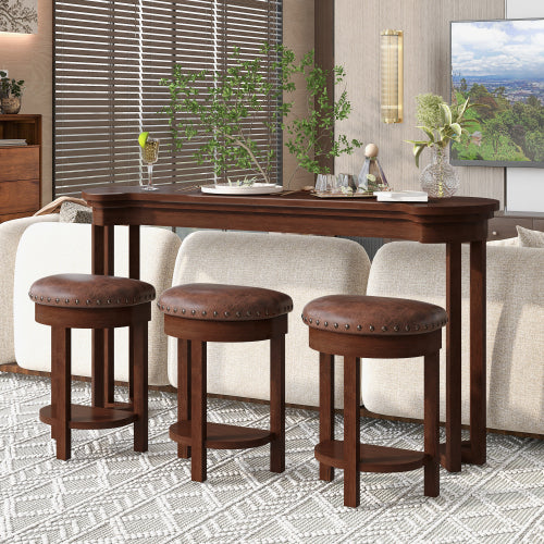4-Piece Cherry Solid Wood Bar Set, 60inch  Table & 3 PU Stools