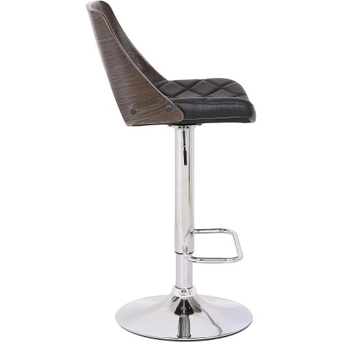Modern Stylish Wood Back Adjustable Swivel Bar Stool with Diamond Quilted Finish Curved Seat and Back, Weathered Oak