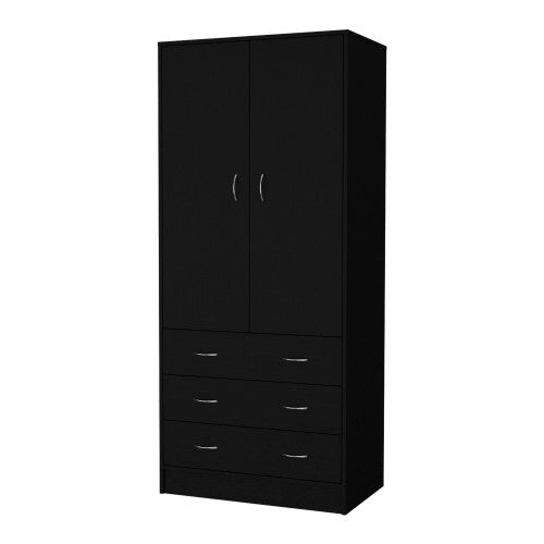 Armoire, with 2 doors, 3 drawers and 1 hanging rod, Black
