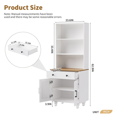 Farmhouse Pantry Cabinet with Drawer & Adjustable Shelves White