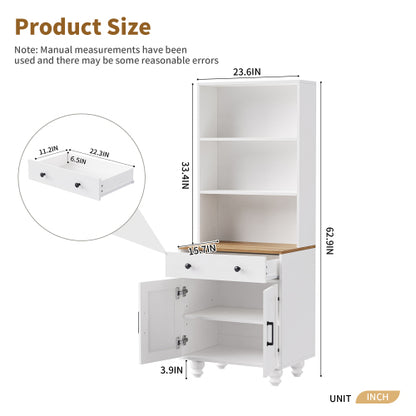 Farmhouse Pantry Cabinet with Drawer & Adjustable Shelves White