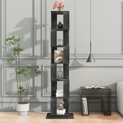 6-Tier Black 360¡ã Rotating Bookshelf Particleboard Acrylic Anti-Tall Base Household Multi-Layer Storage Display Shelf