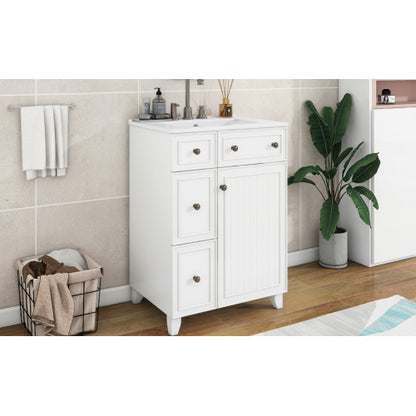 24-Inch Bathroom Vanity Cabinet with Ceramic Sink, 2 Drawers, 1 Door