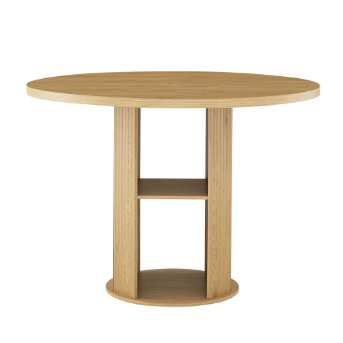 3-Piece Natural Wood Grain Dining Set, 47.2inch  Round Table with Double Shelves & 2 Velvet Chairs