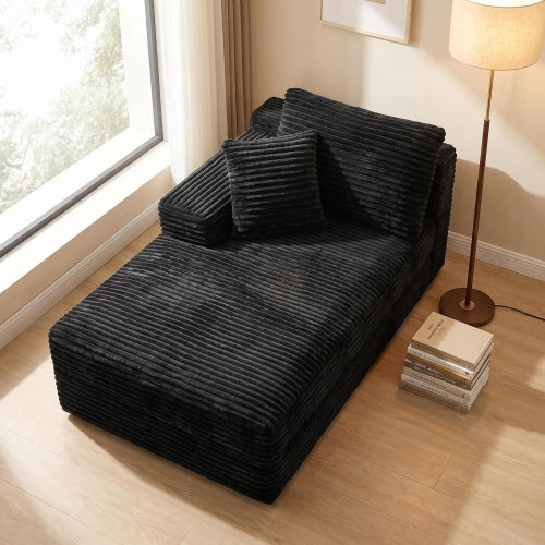 Black Corduroy Leg-Free Floor-Hugging Compressed Armless Single Modular Accent Chair for Living-Room Bedroom