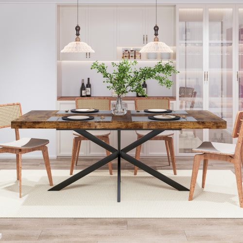 55-70 Inch Extendable Dining Table with Storage Box, Retro Brown