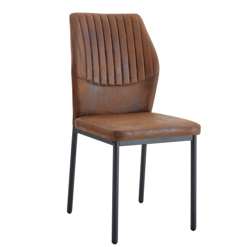 Set of 4 Brown Technology Fabric Dining Chairs, Vertical Stripe High Back, Black Metal Legs