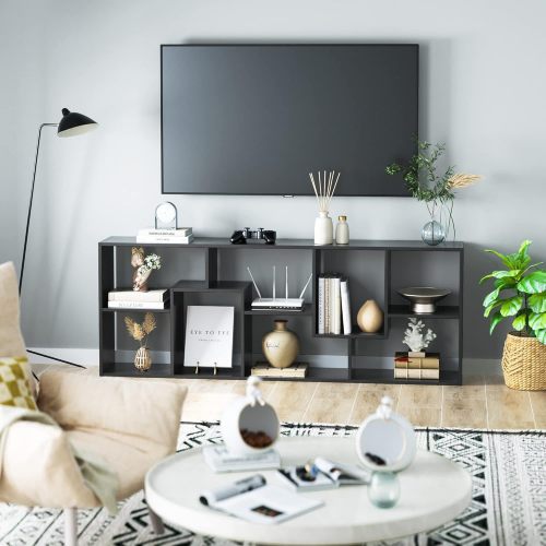 5-Tier Asymmetrical Display Shelf Modern Black Bookcase Organizer