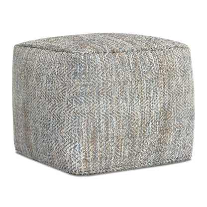 Nate 18 Inch Square Pouf Ottoman Handwoven Cotton Footrest Accent Seat
