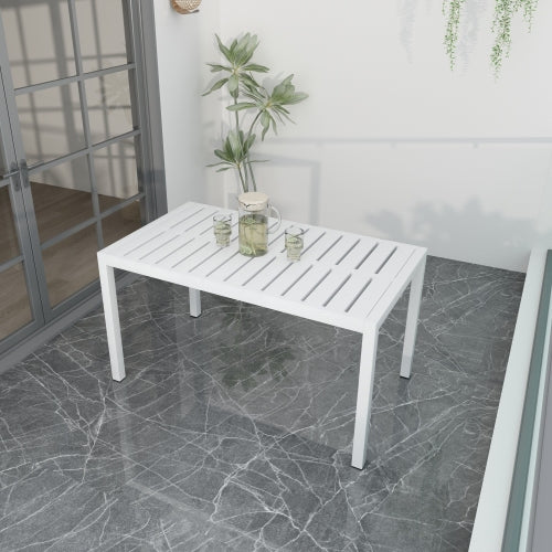 55 Inch Modern Long Table - Indoor/Outdoor Multi-Purpose Dining Table, Patio Table, Garden Table - Lightweight PP Tabletop with Metal Legs for Kitchen, Courtyard, Terrace Gatherings (White)