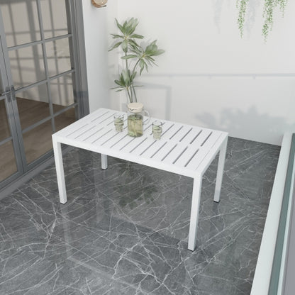 55 Inch Modern Long Table - Indoor/Outdoor Multi-Purpose Dining Table, Patio Table, Garden Table - Lightweight PP Tabletop with Metal Legs for Kitchen, Courtyard, Terrace Gatherings (White)