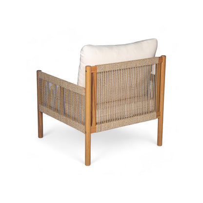 Modern Outdoor Woven Lounge Chair with Solid Wood Frame and Comfortable Polyester Cushions, Perfect for Patio, Garden, or Balcony