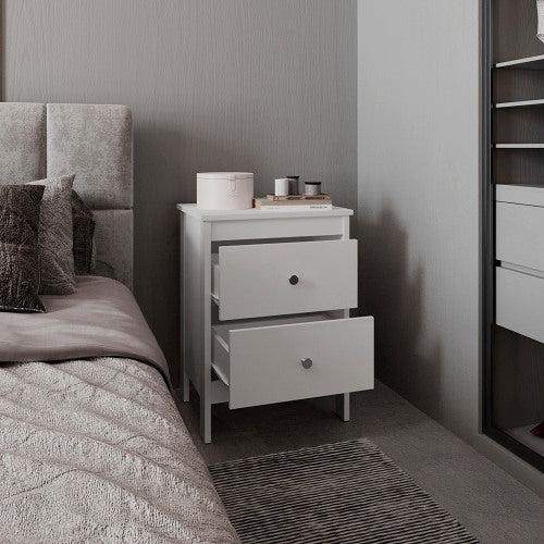 White 2-Drawer Modern Nightstand, Engineered Wood