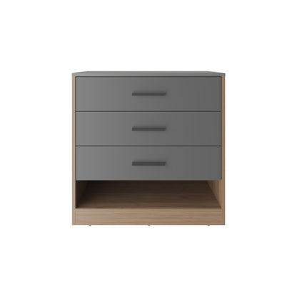 27" High Three Drawer Dresser And Open Shelf, Bedroom, Entryway, Side Board, Matte Gray - Natural Oak