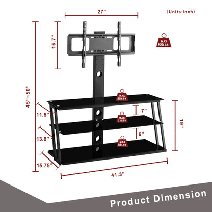 Black Height & Angle Adjustable Tempered Glass TV Stand with Cable Management for 32-65 Inch TV