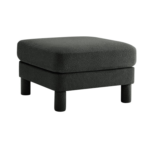 Dark Grey Boucle Fabric Ottoman, Wooden Frame Padded Footrest with Coil Spring & Foam Cushion