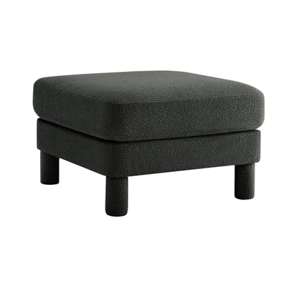 Dark Grey Boucle Fabric Ottoman, Wooden Frame Padded Footrest with Coil Spring & Foam Cushion
