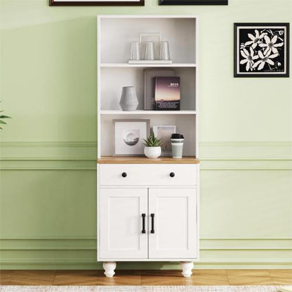 Farmhouse Pantry Cabinet with Drawer & Adjustable Shelves White
