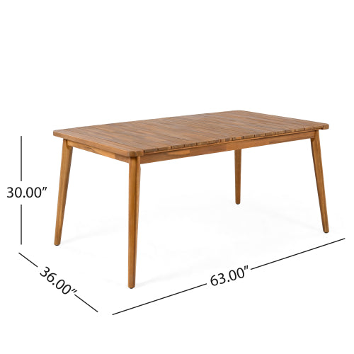 Acacia Wood Dining Table 6-Person Outdoor Table, Farmhouse Furniture for Patio, Garden, Backyard, Teak 180 LBS Weight Capacity 63"L