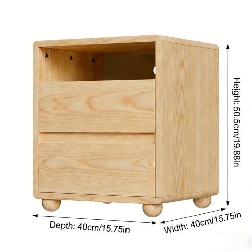 20inch Modern Nightstand with 2 Drawers And Shelves Solid Wood Night Stand with Charger Station Mid Century Bedside Table Curved Wood Side Table for Bedroom Living room