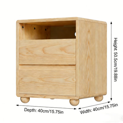 20inch Modern Nightstand with 2 Drawers And Shelves Solid Wood Night Stand with Charger Station Mid Century Bedside Table Curved Wood Side Table for Bedroom Living room