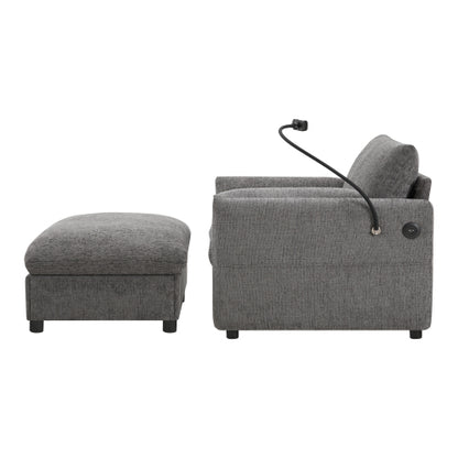 37 inch  Modern Cloud Chenille Armchair with Storage Ottoman, Charger & Phone Holder